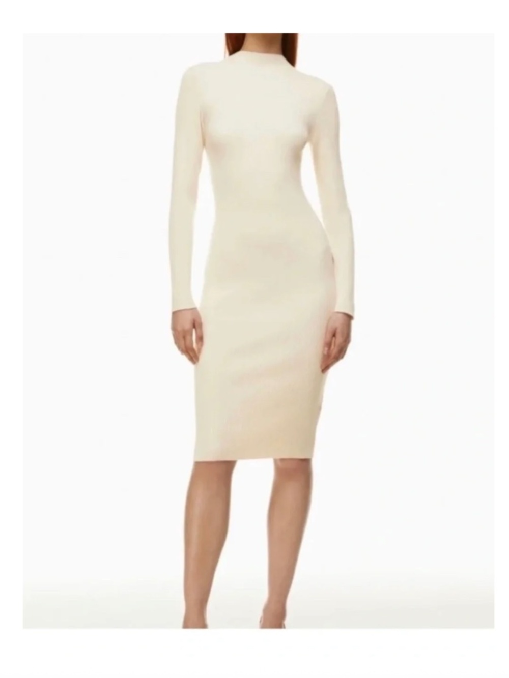 Aritzia Babaton Ribbed Long Sleeve Dress Cream